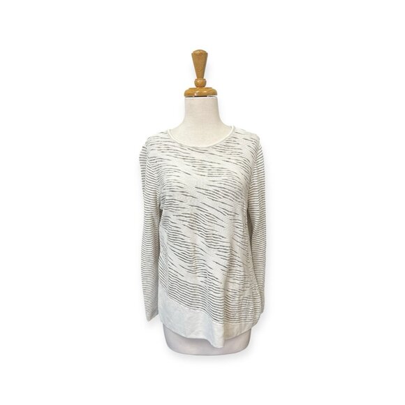 Nic + Zoe White and Gray Semi Sheer Top Size PL - Picture 1 of 6